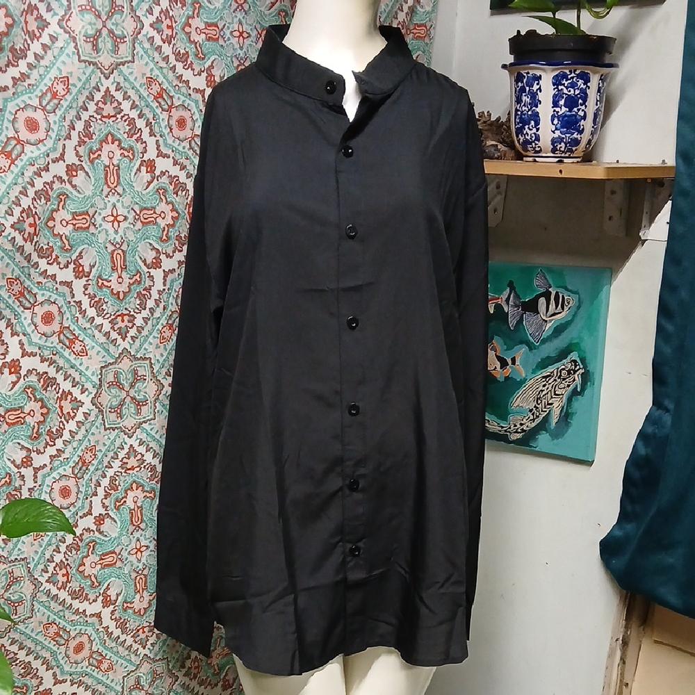 Unbranded Black Button Down Dress Shirt, Size L